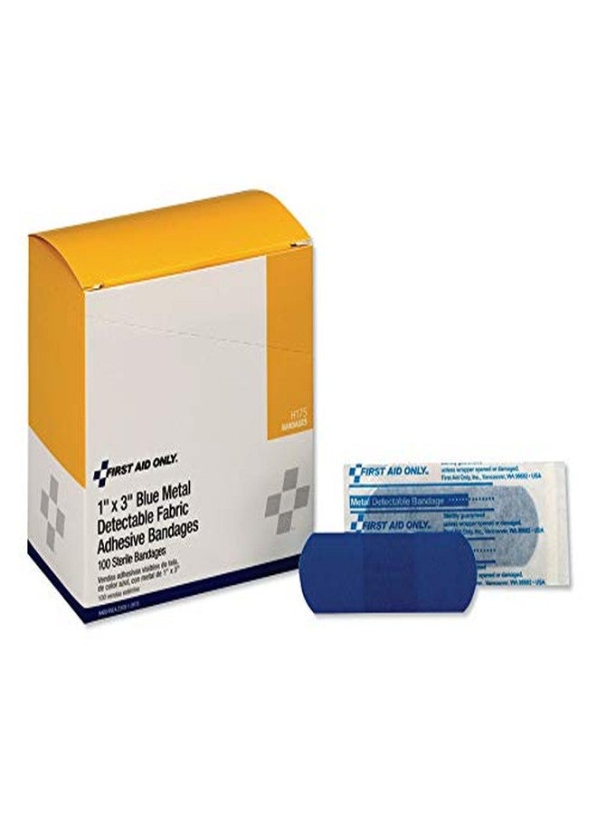 First Aid Only Adhesive Blue Metal Detectable Bandages, 1 X 3, Plastic with Foil, 100/box, 12 Boxes/Carton - Image 2